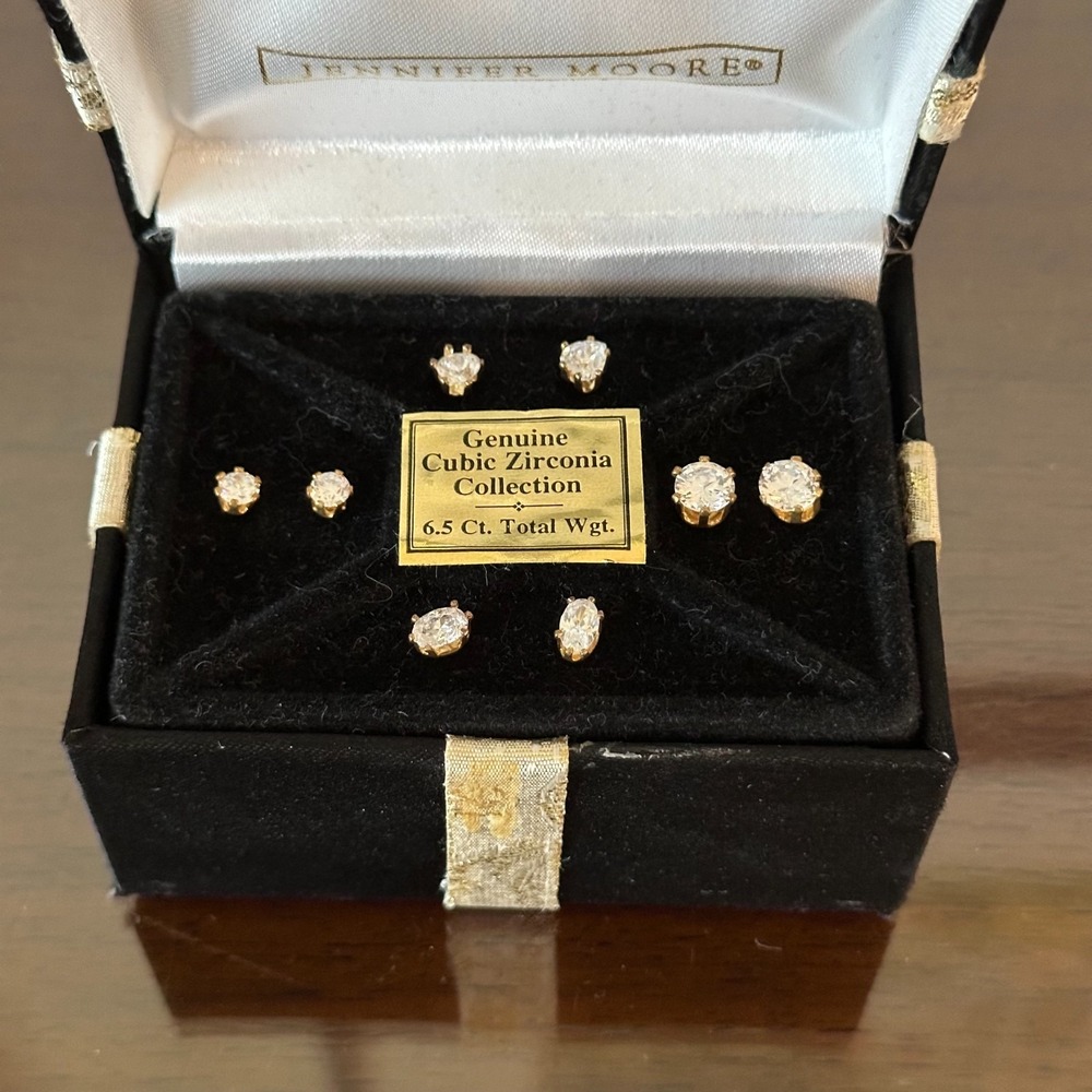 Vtg Classic‎ Ladies Gold Tone Cubic Zirconia Earrings Jennifer Moore 4 Box Set
